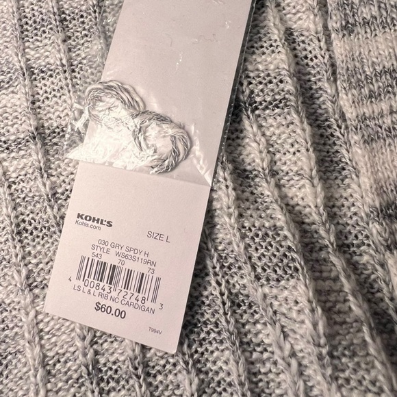 Sonoma Women’s The Everyday Cardigan Sweater Grey Size Large Ribbed NWT Open - Picture 11 of 15